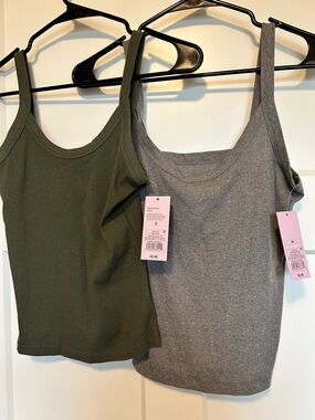 Women’s Sm Olive Green Tank Top+Med Grey Tank bundle Classic Ribbed Scoop Neck